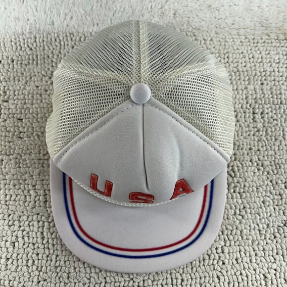 Vintage USA Olympics Mesh Snapback Trucker Rope Hat OSFA Puffy Print White - Picture 3 of 10